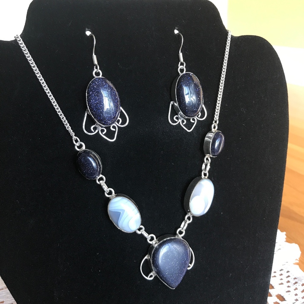 Silver Plated Gem Necklace Set- EUC 2/$25